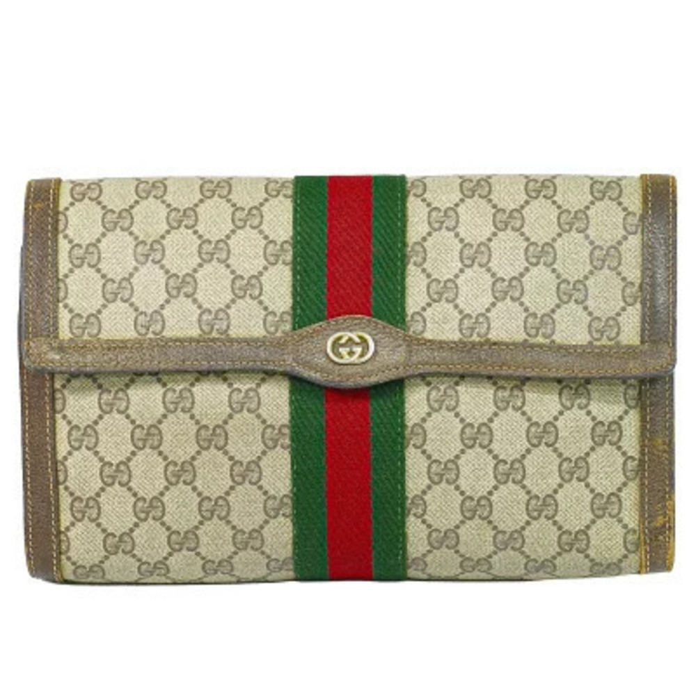 Gucci Sherry GG Supreme Pouch Shoulder Bag Canvas Leather Beige Tan